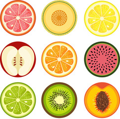 Sticker - Set of round summer fruit slices