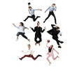 © master1305 - Male and female office workers jumping and dancing in casual and business style clothes with folders, coffee, tablet on white background. Ballet dancers. Set
