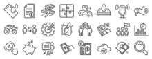 Set Of Business Icons, Such As Leadership, Waterproof Mattress, Parking Payment Icons. Presentation, Cloud Computing, Share Call Signs. Search, Cashback, Ab Testing. Puzzle, Airplane Wifi. Vector