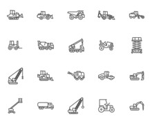 Construction Vehicle Line Icons Set