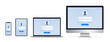 Login and password window on different screens. Computer monitor, laptop, tablet, smartphone. Vector Illustration
