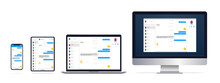 Messenger Window On Different Screens. Computer Monitor, Laptop, Tablet, Smartphone. Vector Illustration
