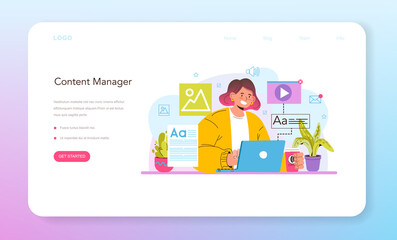 Sticker - content manager web banner or landing page. idea of digital promotion