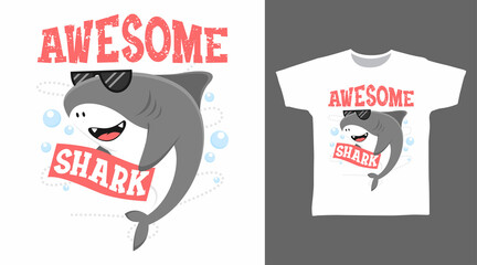 Wall Mural - Awesome shark tee design concept