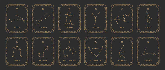 Wall Mural - Old horoscope cards. Constellations set in vector.