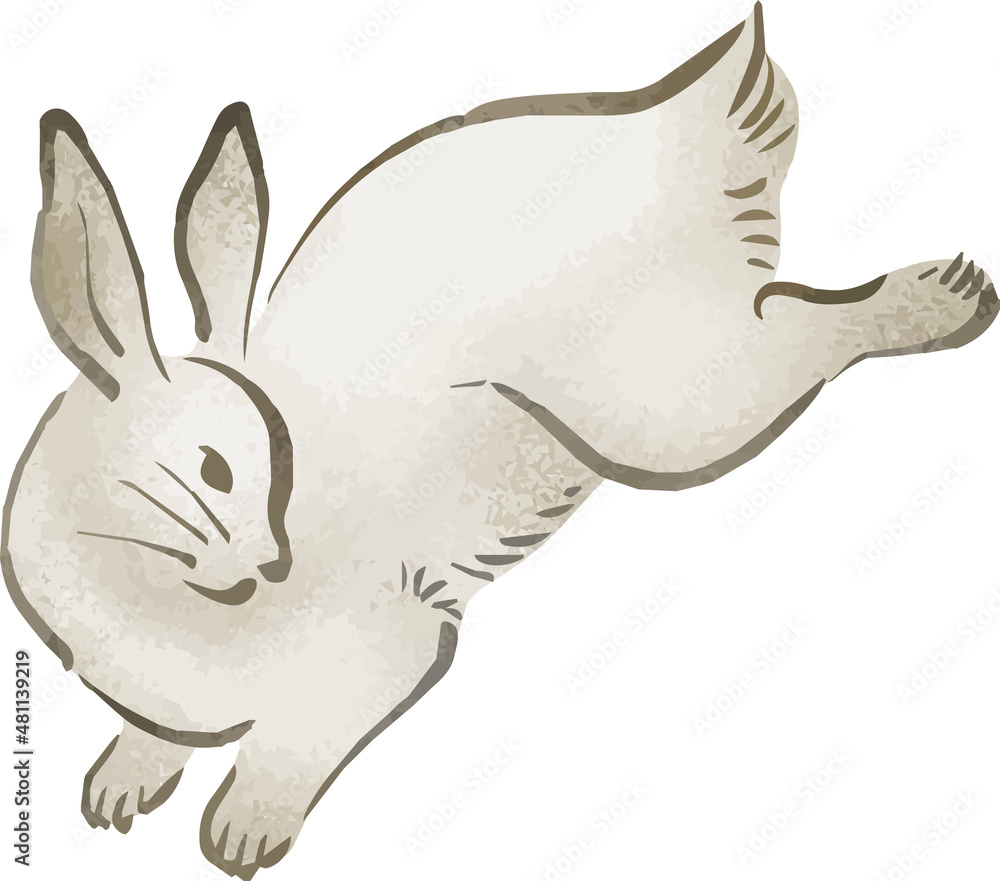 卯 兎 うさぎ 卯年 墨絵 水墨画 日本画 水彩 2023 年賀状素材 正月素材
