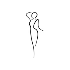 Wall Mural - Beauty woman line body silhouette. Model female line figure. Abstract drawing of girl sign for wellness center, sport, dance, beauty salon and spa. Vector