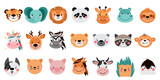 Fototapeta Pokój dzieciecy - Animals funny cartoon Muzzles. Cute simple face ui set. Illustrations on white background