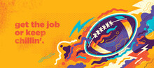Colorful American Football Banner Design In Abstract Style With Ball And Various Splashing Shapes. Vector Illustration.