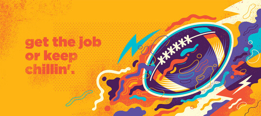 Wall Mural - Colorful American football banner design in abstract style with ball and various splashing shapes. Vector illustration.