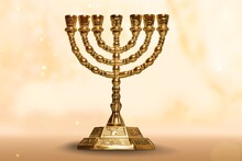 Hanukkah Candlestick. Ancient Ritual Candle Menorah Festive Attribute. Ritual Item.
