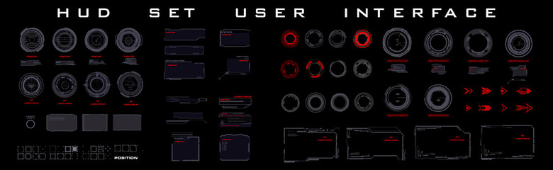 futuristic set elements hud. set of circle frames and dialog boxes for gaming digital pad. targets f