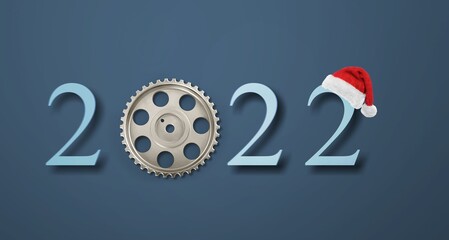 Canvas Print - 2022 Auto wheel in Santa's hat. New Year for auto workshop, auto shop.