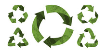 Vector Recycling Signs, Isolated Icons On White Background. Green Reuse Symbols For Ecological Design, Marking, Product Labeling. Zero Waste Lifestyle