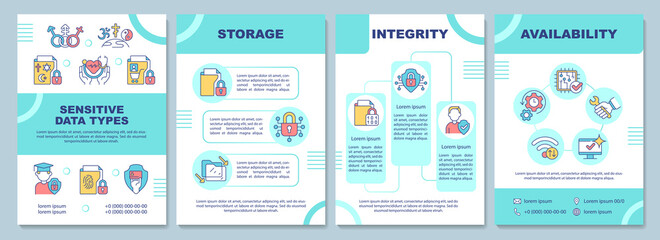 Sensitive data examples mint brochure template. Safe identity. Booklet print design with linear icons. Vector layouts for presentation, annual reports, ads. Arial-Black, Myriad Pro-Regular fonts used