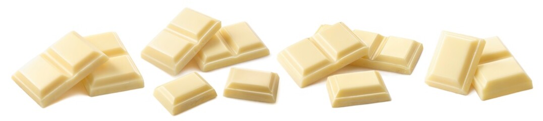 white chocolate bar pieces set isolated on white background