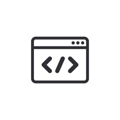 Web page. Online icon. Internet icon. Browser icon. Vector Internet symbol. Web site. Web development. Search page. Homepage. Coding icon. Start page. Program code. Web design. Software programming.