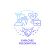 Employee recognition blue gradient concept icon. Workers contributions. HR abstract idea thin line illustration. Isolated outline drawing. Roboto-Medium, Myriad Pro-Bold fonts used