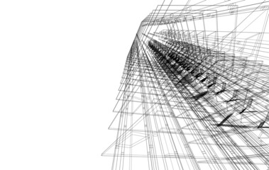 wireframe linear 3d drawing of building