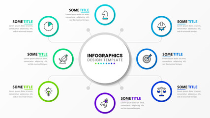 Infographic template with icons and 8 options or steps. Technology concept