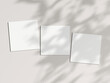 Three square cards mockup in boho, invitation mockup, greeting card on beige background, 3d render