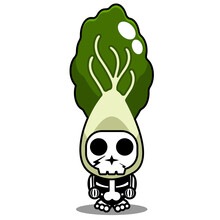 Vector Cartoon Character Mascot Costume Human Skull Vegetable Cute Bok Choy