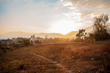 Wall Mural - sol brillando y campo seco 