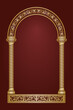 Vintage byzantine gold frame with pillars on a burgundy background.