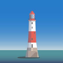Beachy Head Lighthouse At Eastbourne Beach, South England. Vector Illustration