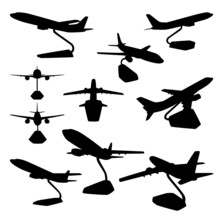 Set Of Commercial Airplane Miniature Silhouettes