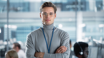 Aufkleber - Successful Business Manager in Stylish Turtleneck Crossing Arms, Standing in Modern Diverse Office Working on Financial, Business and Marketing Projects. Portrait of Beautiful Asian Manager.