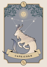 Illustration Zodiac Sign. Vintage Card Poster Image. Planet Symbol.