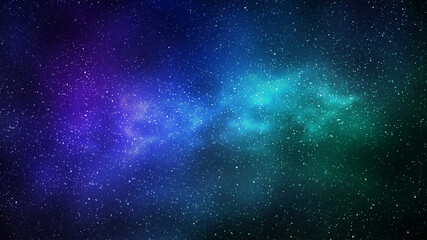 Wall Mural - Night starry sky and bright blue green galaxy, horizontal background