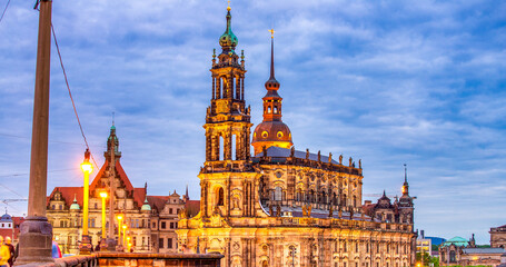 Poster - Dresden main landmarks at night from city square, Germany.