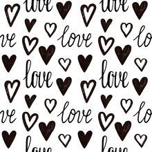 Stylish Graphic Seamless Pattern With Hearts And The Inscriptions Love	
