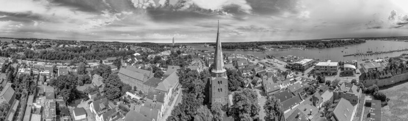 Sticker - TRAVEMUNDE, GERMANY - JULY 22, 2016: Panoramic aerial view of Travemunde skyline on a clear sunny day.