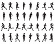 © KatarinaF - Black silhouettes of runners on a white background