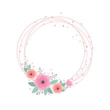 Wreath Of Pink Flowers Isolated On A White Background. Vector Illustration For Valentine's Day, Mother's Day, Wedding, Birthday, Easter.