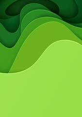 Wall Mural - Abstract green background in paper cut style. 3d layout wallpaper cut out from cardboard. Modern template with abstract curve shapes. Vector environmental card with papercut waves for business poster.