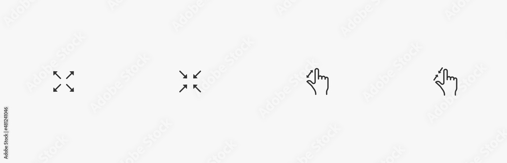 Resize icon vector set for web. Hand gesture for Increase and reduce ...