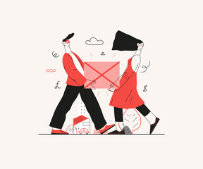 Wall Mural - Startup illustration. Flat line vector modern concept illustration of young people, startup metaphor. Concept of building new business, planning, strategy, teamwork and management, company processes