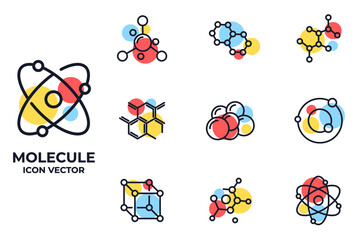 Set of Molecule Icon. Molecule pack symbol template for graphic and web design collection logo vector illustration