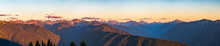 A Panoramic View Of  The Mountains In The Olympic National Park As Seen From Hurricane Ridge On A Clear Sunny Day At Sunset