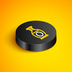 Poster - Isometric line Indian vase icon isolated on yellow background. Black circle button. Vector