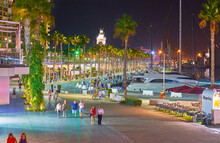 Crowded Muelle Uno Pier, Malaga, Spain