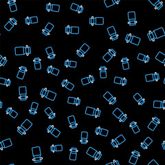 Sticker - Line Can container for milk icon isolated seamless pattern on black background. Vector