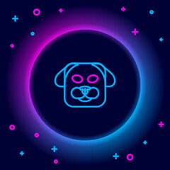 Canvas Print - Glowing neon line Dog icon isolated on black background. Colorful outline concept. Vector