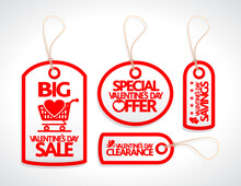 Valentines Day Sale Red, White Tags Set With Red Text