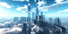 Skyscrapers, High-rise Buildings, Skyscrapers Sky View, Modern Buildings Against The Sky With Clouds, 3d Rendering