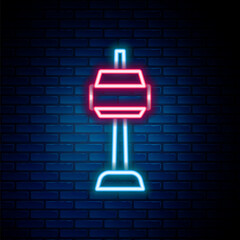 Sticker - Glowing neon line N Seoul tower in South Korea icon isolated on brick wall background. Seoul tower, Namsan tower in korea. Colorful outline concept. Vector